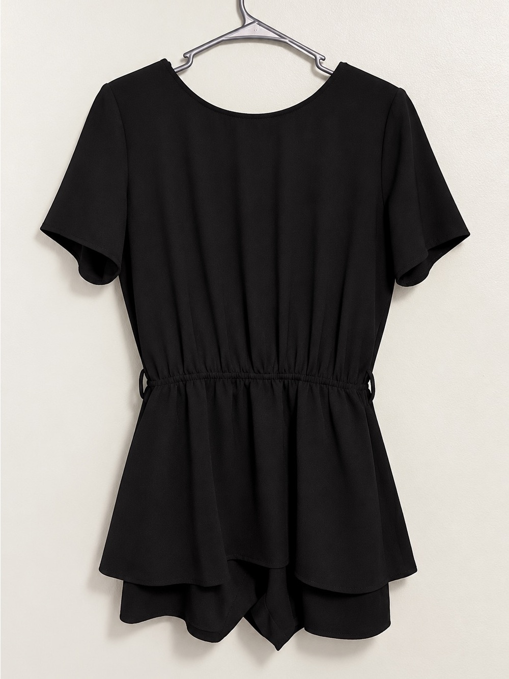 Black Short-Sleeve Peplum Top - Women's
